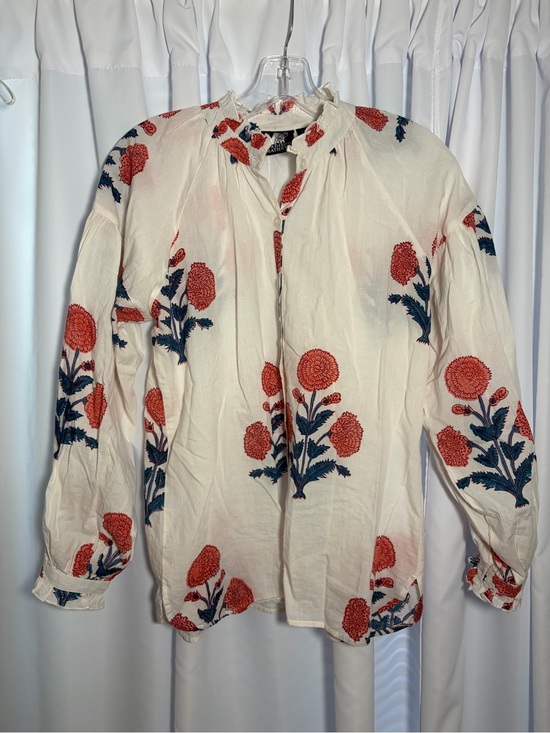 Madison Mathews Tops - MADISON MATHEWS White Cotton Flower Blouse Size S